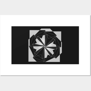 Mandala Geometric black and white linear flower Posters and Art